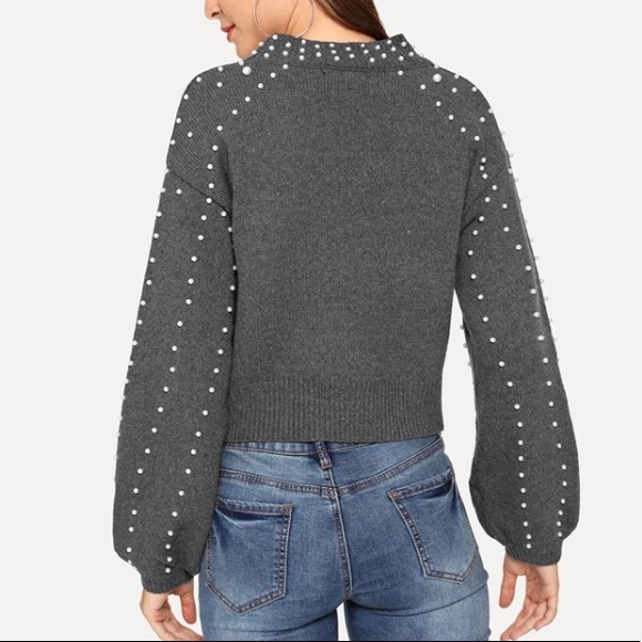 🔹Last 1🔹Sweater w/ Pearl Beads & Lantern Sleeves - Picture 3 of 8